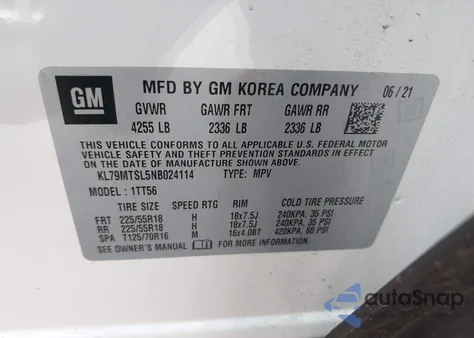 2022 Chevrolet Trailblazer Fwd Rs z USA, uszkodzony, nr VIN KL79MTSL5NB024114